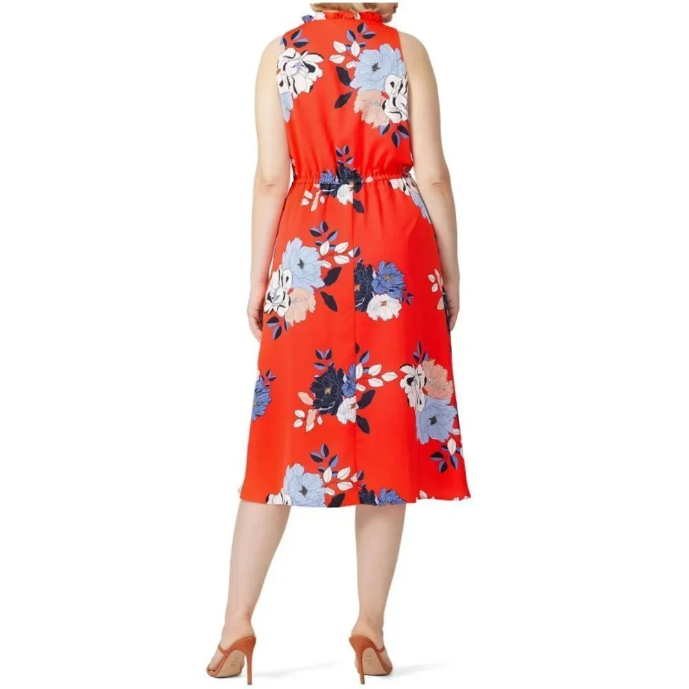 Rachel Roy CONCHETTA Red Floral Crepe High Low Ruffled Dress Size 1X - Picture 2 of 7
